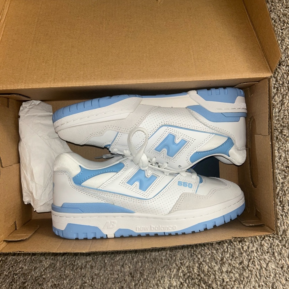 New Balance  550 Sneakers in White & Light Blue